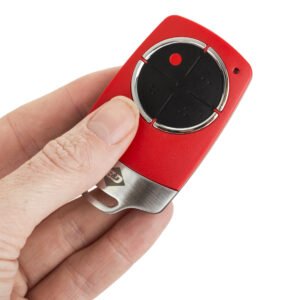 B&D Doors TB6 Red TriTran Remote Control In Hand