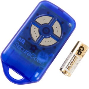 Automatic Technology PTX-4 SecuraCode Remote Control Keyring Front Angle Battery