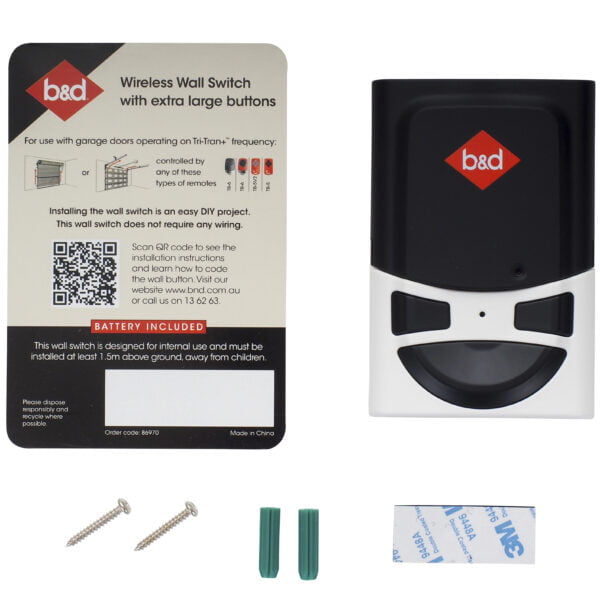 B&D Doors Wireless Wall Button WTB-7 Kit Contents
