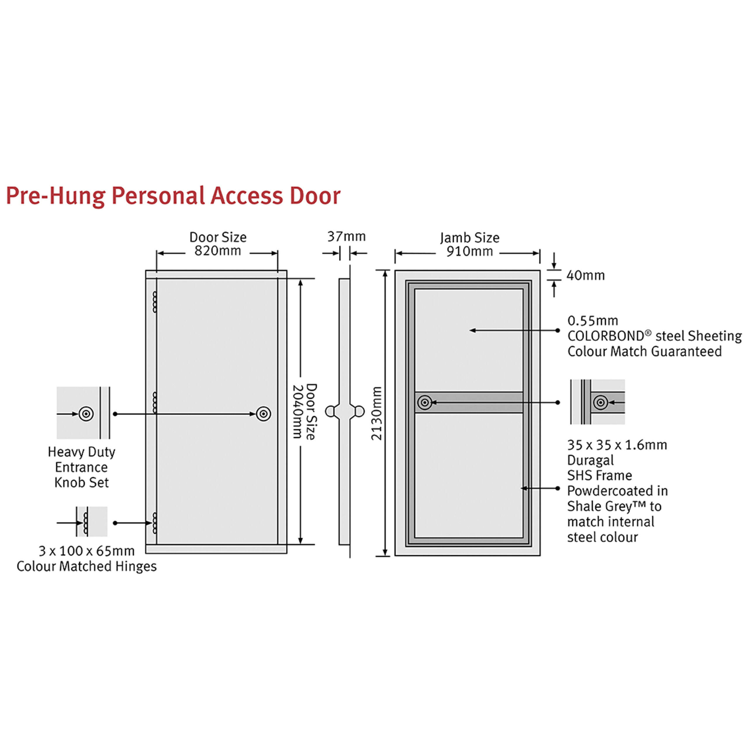 Shed PA Door – Steel Personal Access Door, Pre-Hung Kit or Leaf Only - Image 2